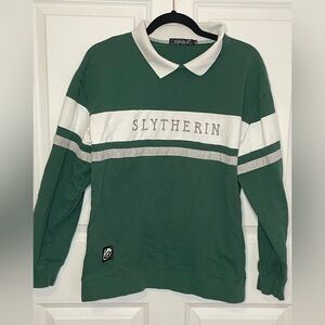 Slytherin Rugby Shirt Heavyweight Cotton Green White Collar Striped 2XL
